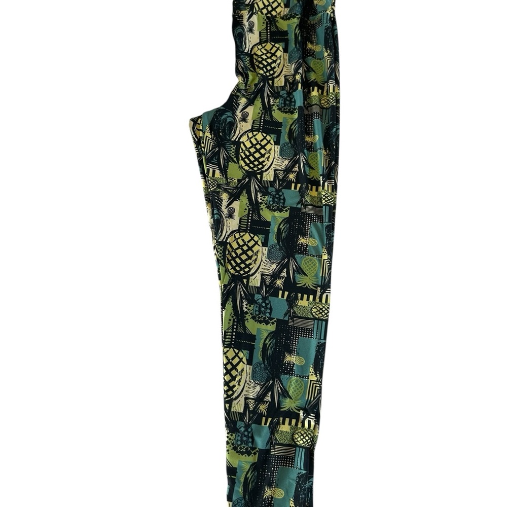 LuLaRoe Green and Black Pineapple Patterned Leggings Super-soft! Sz TC/12-18